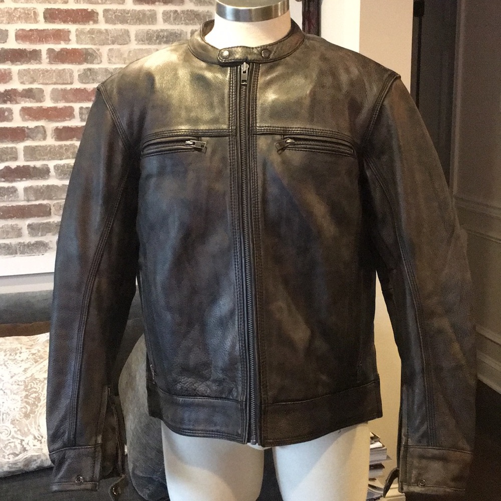 Distressed brown motorcycle jacket